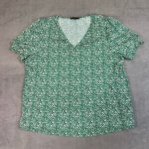 Andriana Papell Blouse Top Womens V-neck Green flower pattern‎ Tunic Large